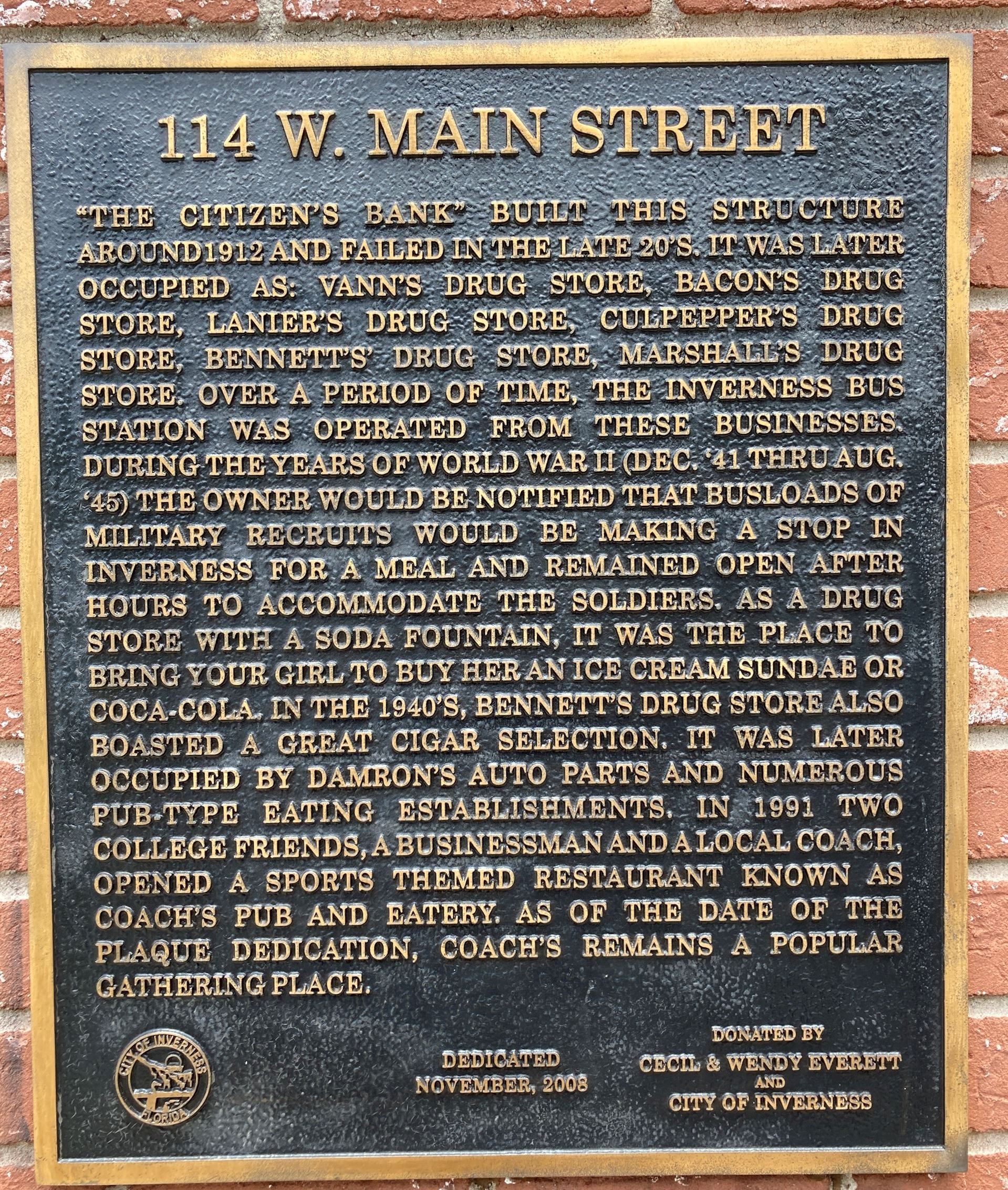 114 W Main St plaque - 2022
